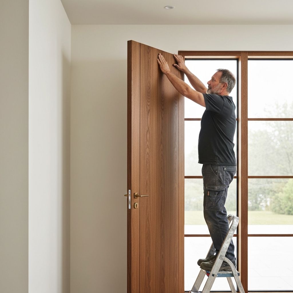 Installation de porte en bois moderne par un menuisier professionnel